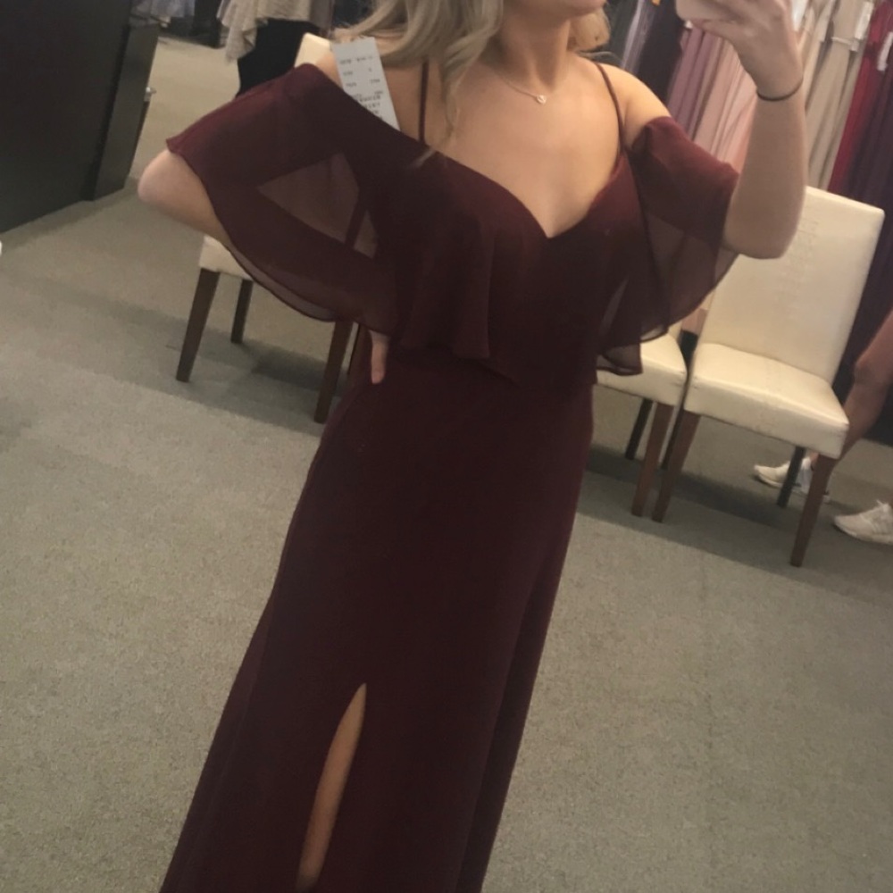 Maroon Off the Shoulder Bridesmaid Dress